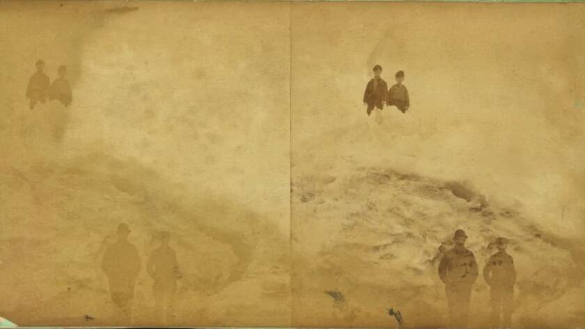 “Ice bergs, Long Point”, a stereograph by G. H. Nickerson (George Hathaway), featuring unknown figures, latter 19th century