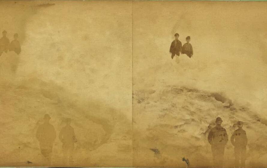 “Ice bergs, Long Point”, a stereograph by G. H. Nickerson (George Hathaway), featuring unknown figures, latter 19th century