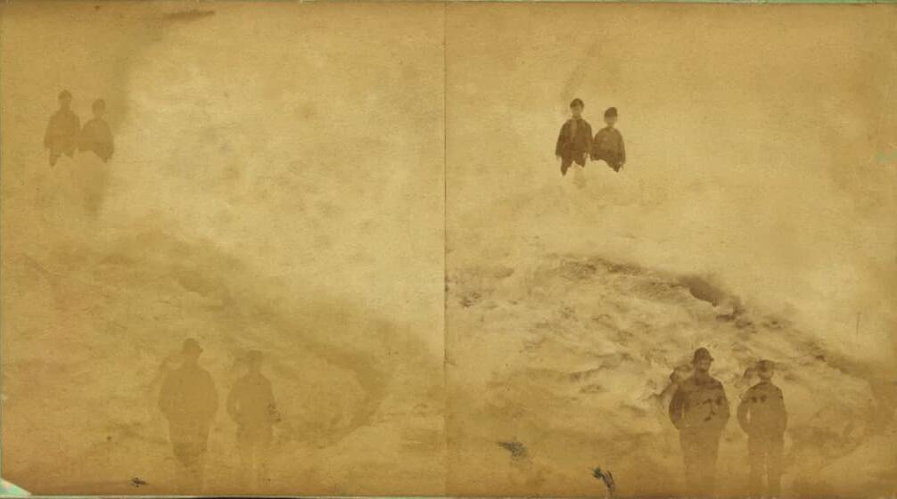 “Ice bergs, Long Point”, a stereograph by G. H. Nickerson (George Hathaway), featuring unknown figures, latter 19th century